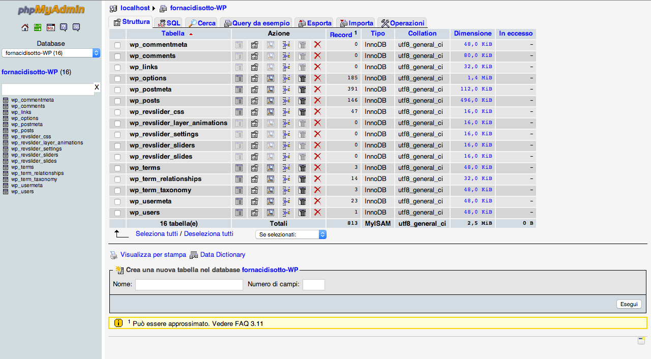 Come fare il backup del database di wordpress - interfaccia phpmyadmin