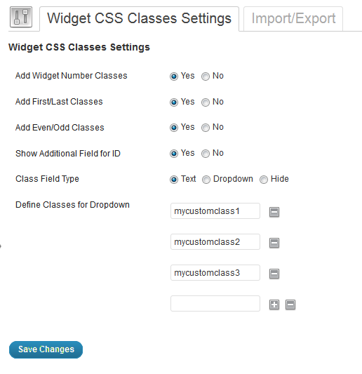 Widget css classes - pannello delle opzioni